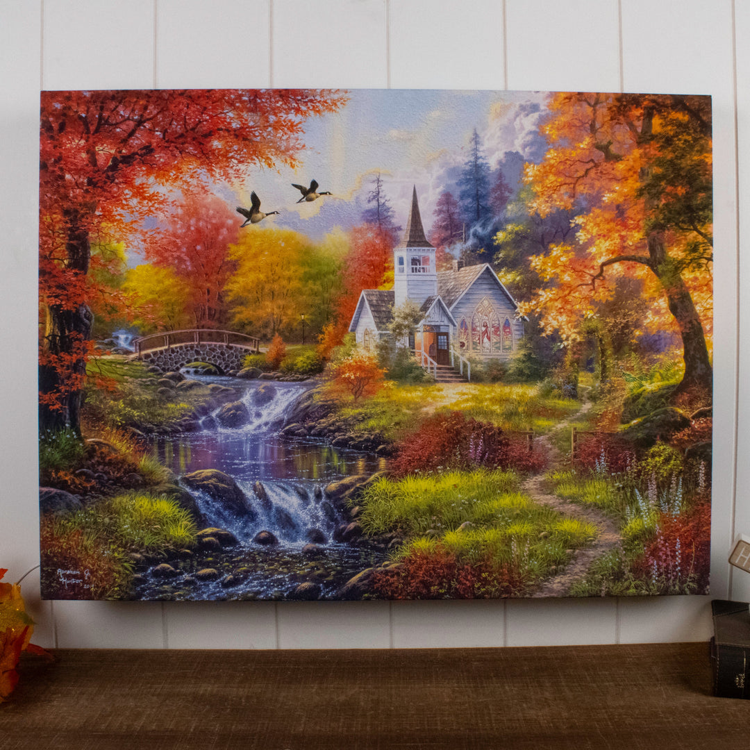 Woodland Church 18x24 Fully Illuminated LED Wall Art