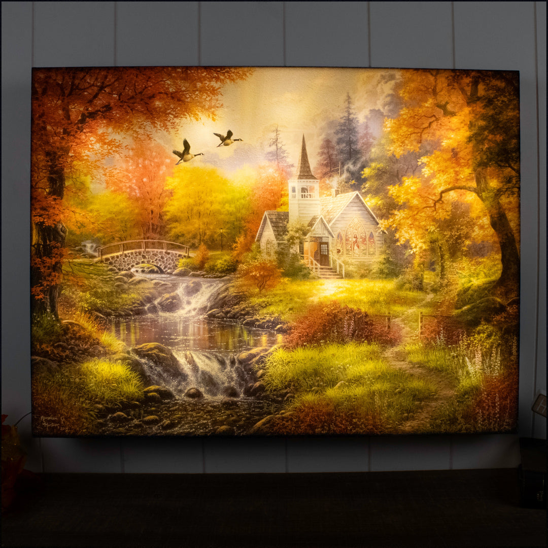 Woodland Church 18x24 Fully Illuminated LED Wall Art