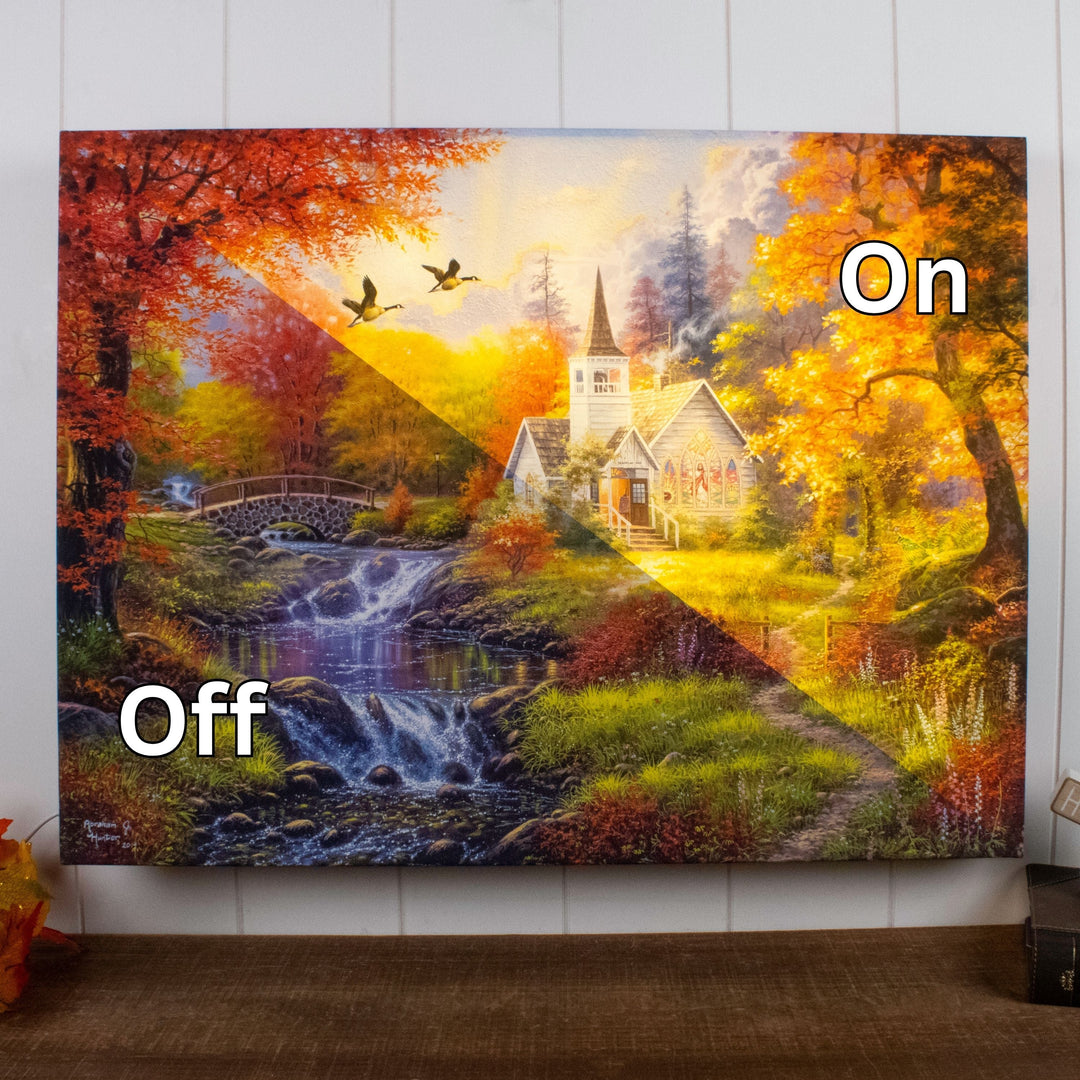 Woodland Church 18x24 Fully Illuminated LED Wall Art