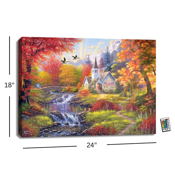 Woodland Church 18x24 Fully Illuminated LED Wall Art