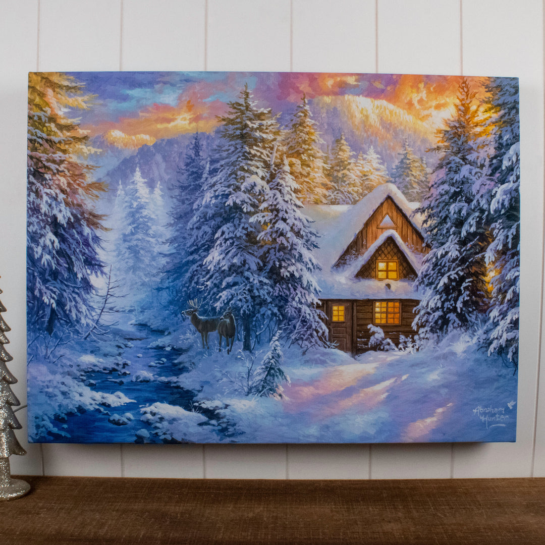 Winter Mountain Retreat 18x24 Fully Illuminated LED Wall Art