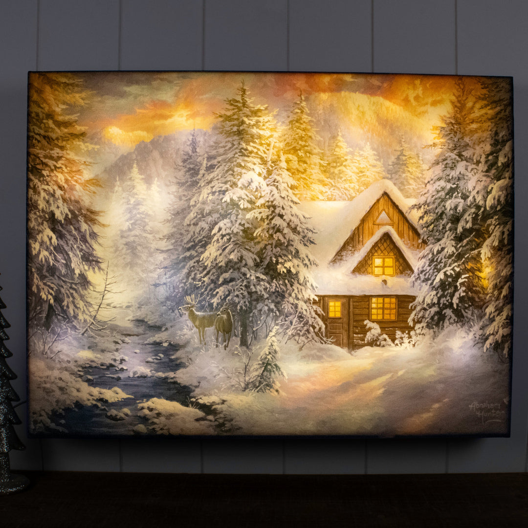 Winter Mountain Retreat 18x24 Fully Illuminated LED Wall Art