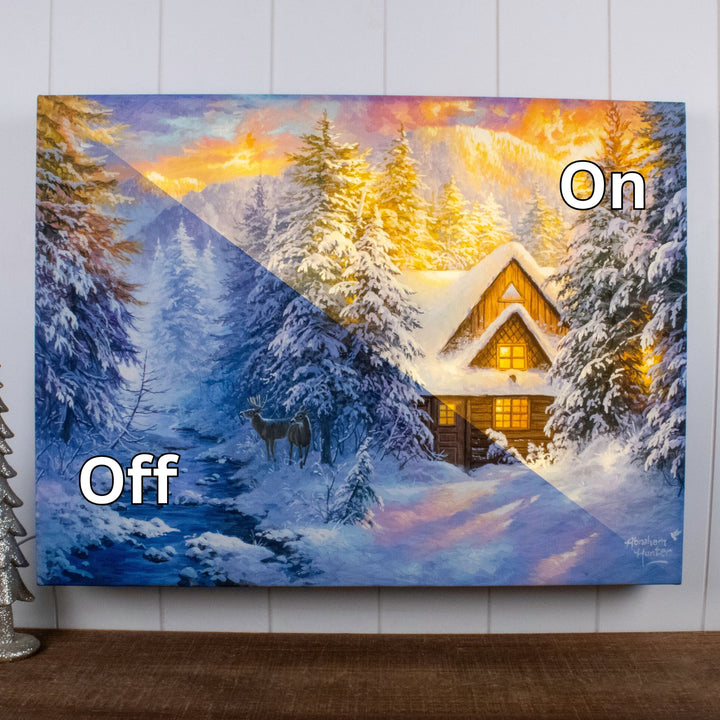 Winter Mountain Retreat 18x24 Fully Illuminated LED Wall Art