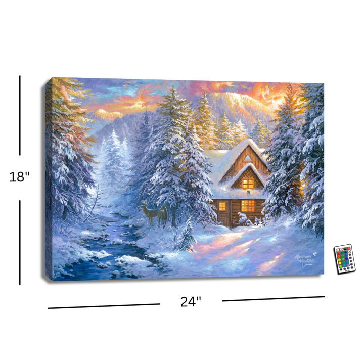 Winter Mountain Retreat 18x24 Fully Illuminated LED Wall Art