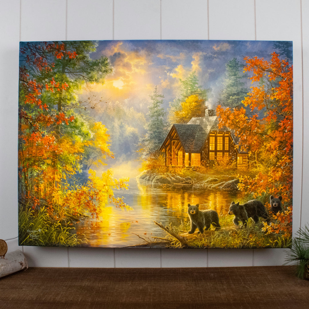 October Moonrise 18x24 Fully Illuminated LED Wall Art, handcrafted Christmas gift, Grande Place, Lancaster County PA