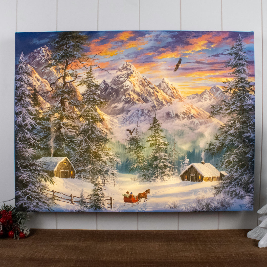 Mountain Christmas 18x24 Fully Illuminated LED Wall Art, handcrafted Christmas gift, Grande Place, Lancaster County PA