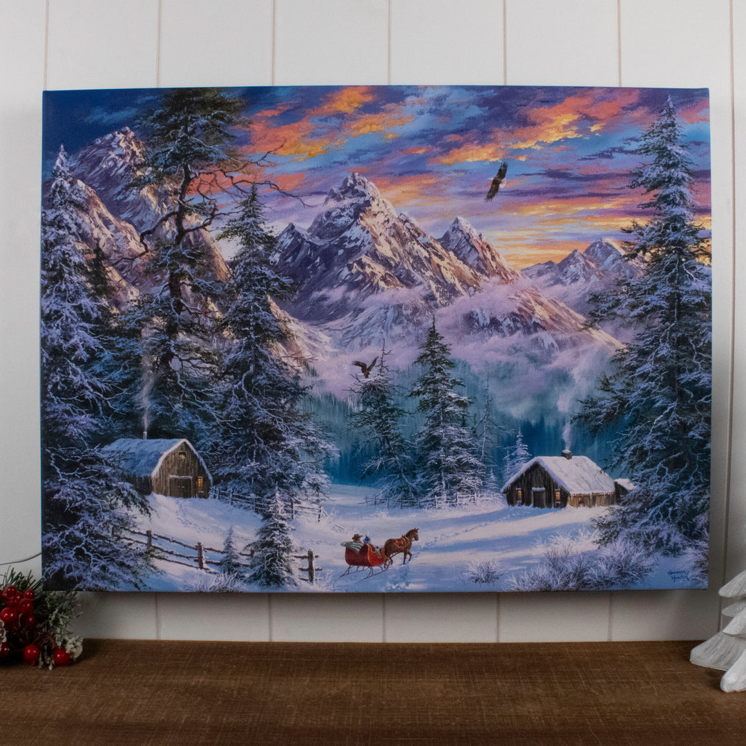 Mountain Christmas 18x24 Fully Illuminated LED Wall Art