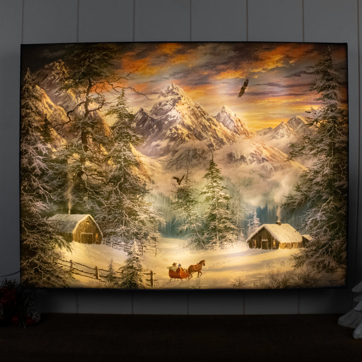 Mountain Christmas 18x24 Fully Illuminated LED Wall Art