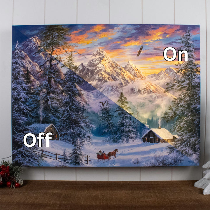 Mountain Christmas 18x24 Fully Illuminated LED Wall Art