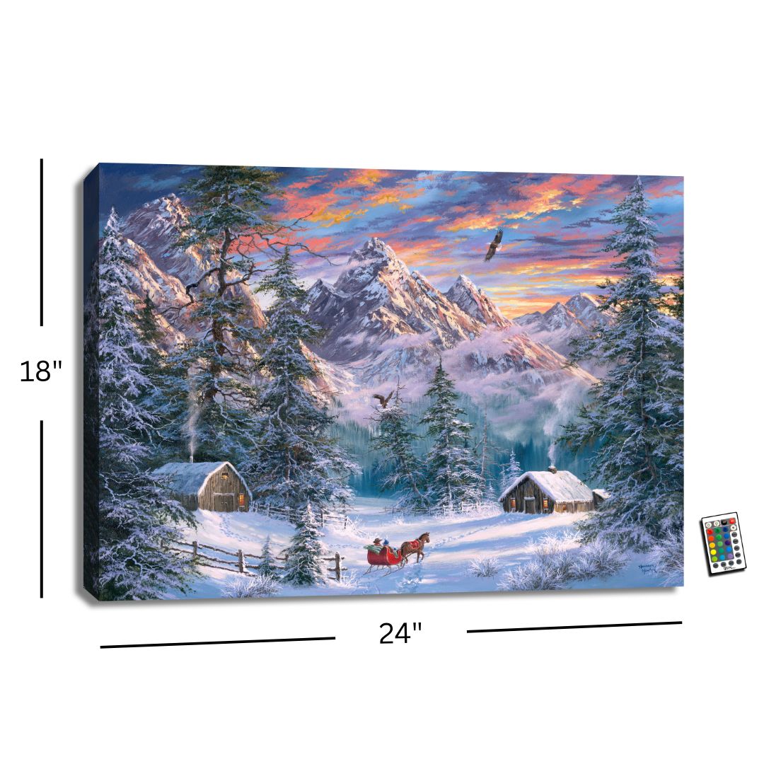 Mountain Christmas 18x24 Fully Illuminated LED Wall Art