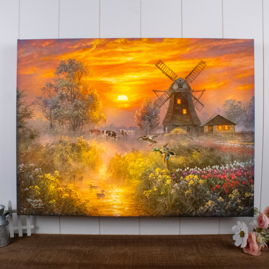 Peaceful Pond 18x24 Fully Illuminated LED Wall Art, handcrafted Christmas gift, Grande Place, Lancaster County PA