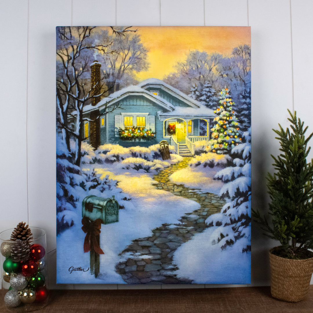 Christmas Cottage 18x24 Fully Illuminated LED Wall Art, handcrafted Christmas gift, Grande Place, Lancaster County PA