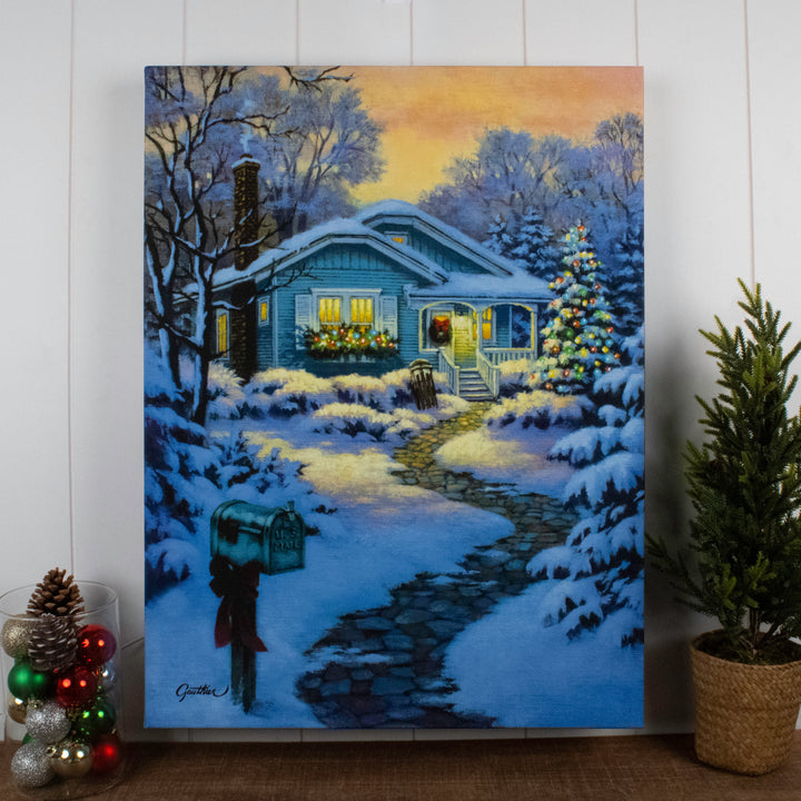 Christmas Cottage 18x24 Fully Illuminated LED Wall Art