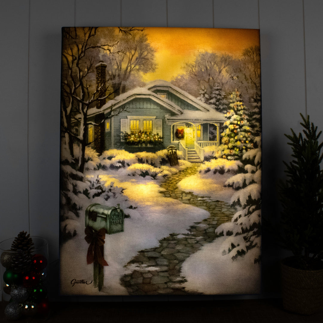 Christmas Cottage 18x24 Fully Illuminated LED Wall Art