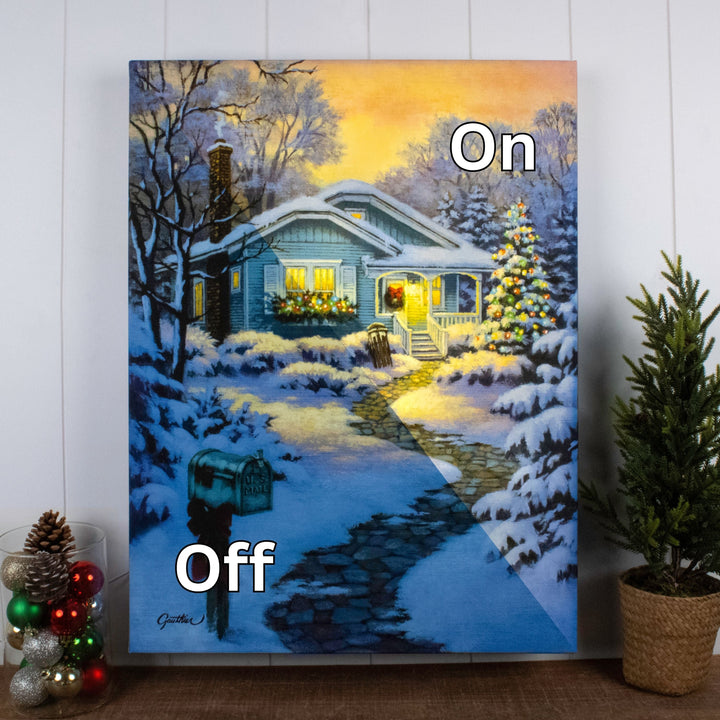 Christmas Cottage 18x24 Fully Illuminated LED Wall Art