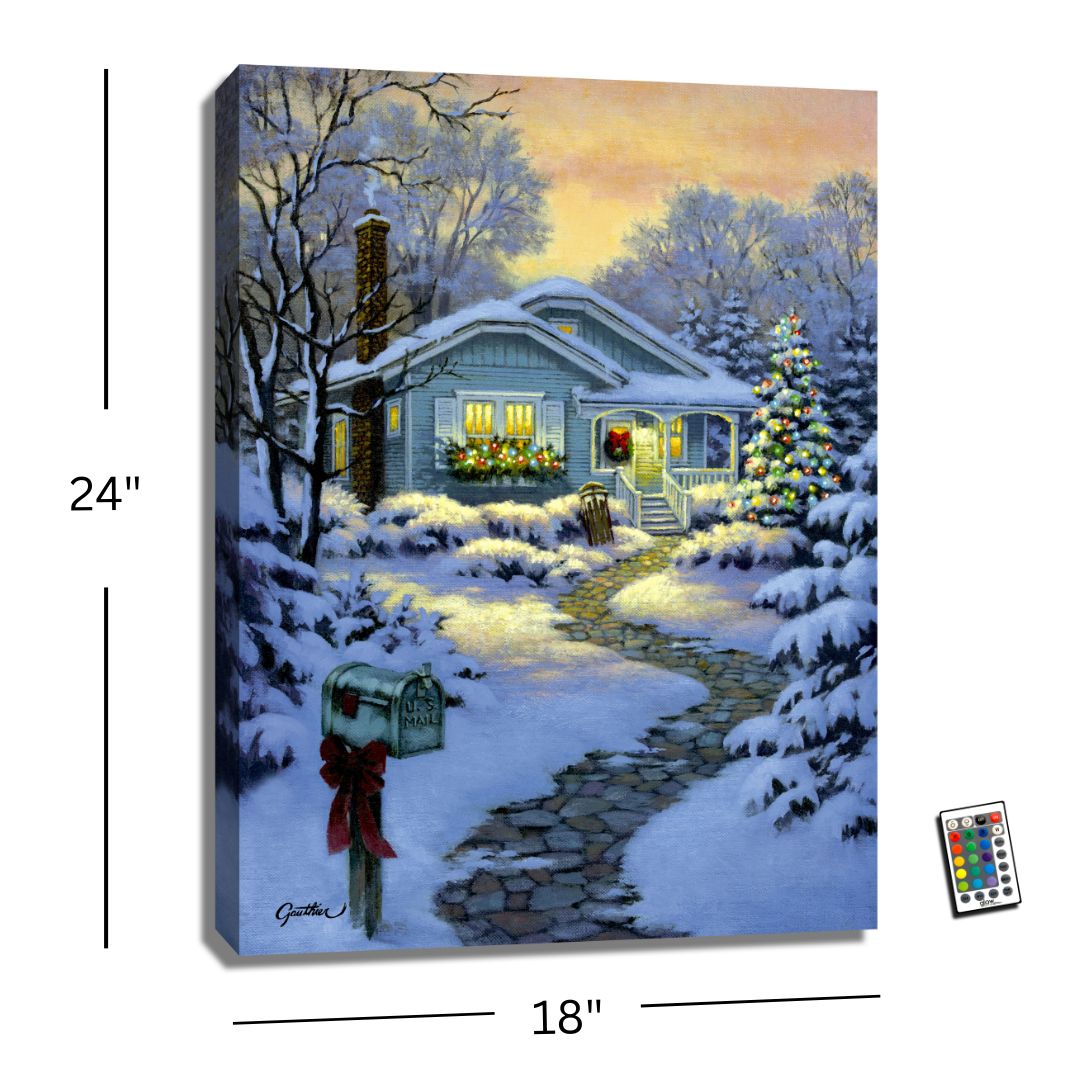 Christmas Cottage 18x24 Fully Illuminated LED Wall Art