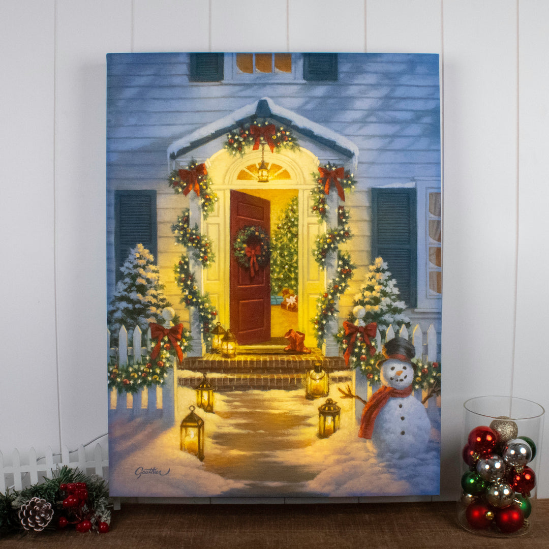 Christmas Porch 18x24 Fully Illuminated LED Wall Art, handcrafted Christmas gift, Grande Place, Lancaster County PA
