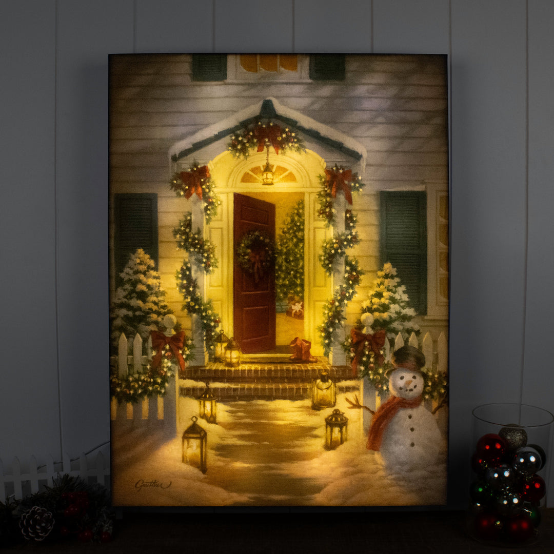 Christmas Porch 18x24 Fully Illuminated LED Wall Art