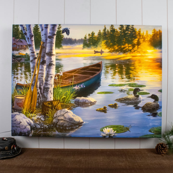 Morning on the Lake 18x24 Fully Illuminated LED Wall Art, handcrafted Christmas gift, Grande Place, Lancaster County PA