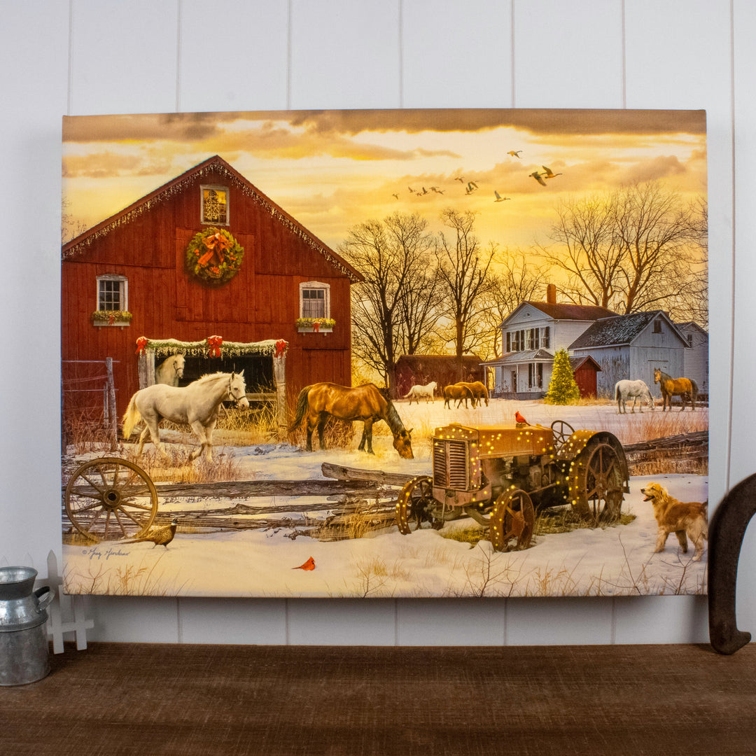 Winter Farm 18x24 Fully Illuminated LED Wall Art, handcrafted Christmas gift, Grande Place, Lancaster County PA