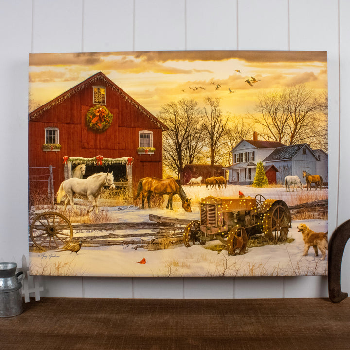 Winter Farm 18x24 Fully Illuminated LED Wall Art, handcrafted Christmas gift, Grande Place, Lancaster County PA