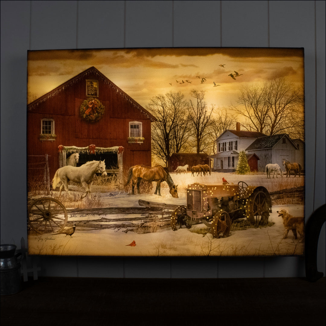 Winter Farm 18x24 Fully Illuminated LED Wall Art