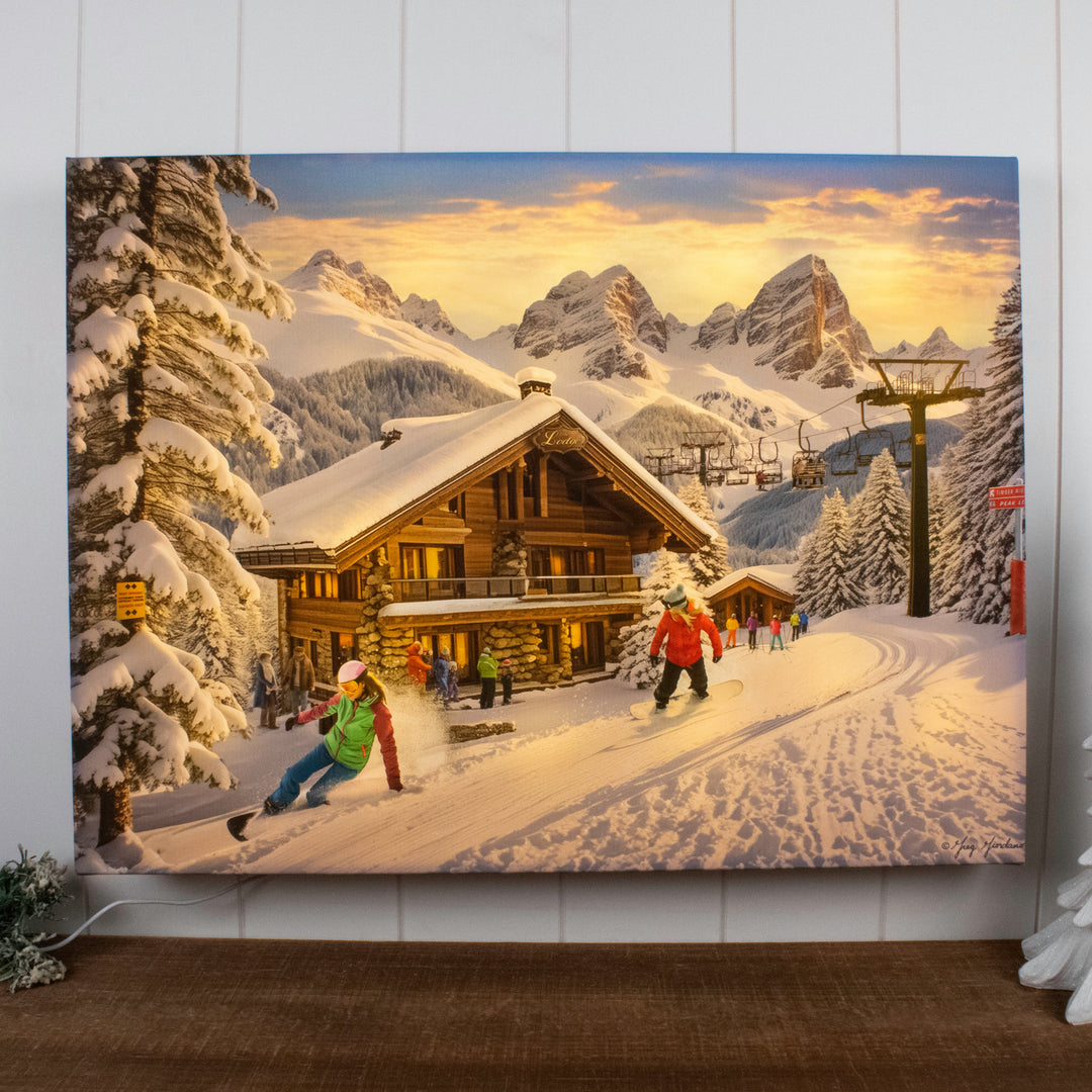 Ski Lodge 18x24 Fully Illuminated LED Wall Art, handcrafted Christmas gift, Grande Place, Lancaster County PA
