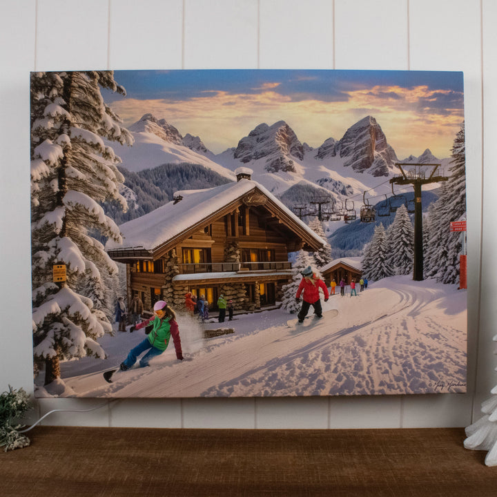 Ski Lodge 18x24 Fully Illuminated LED Wall Art