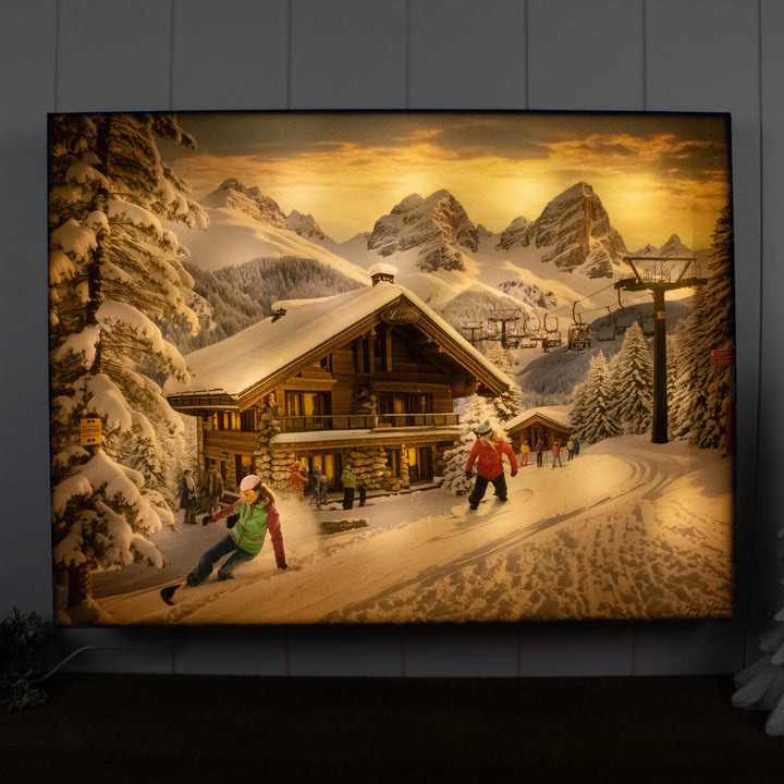 Ski Lodge 18x24 Fully Illuminated LED Wall Art