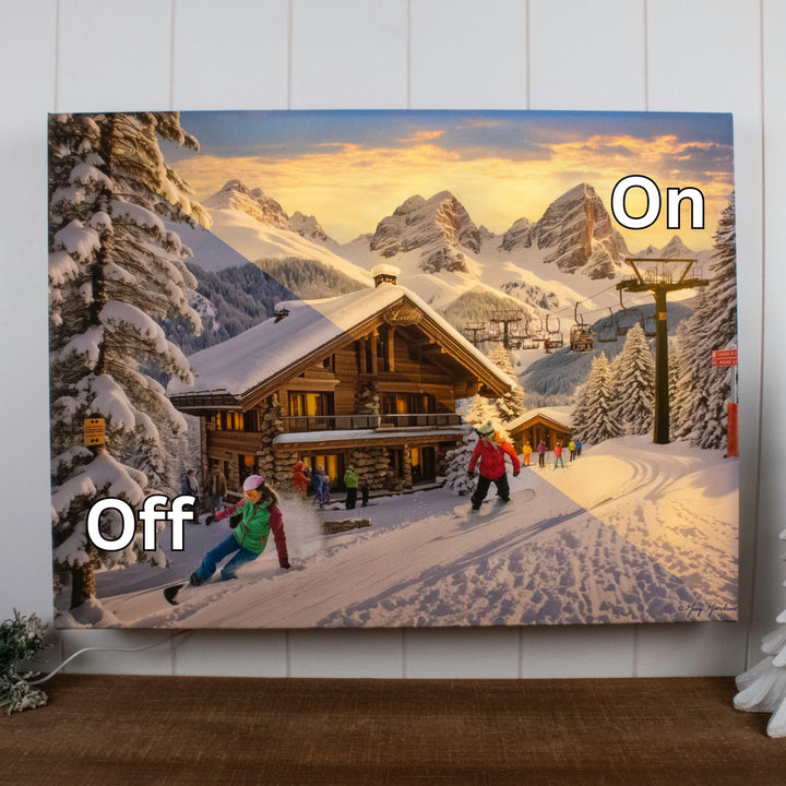 Ski Lodge 18x24 Fully Illuminated LED Wall Art