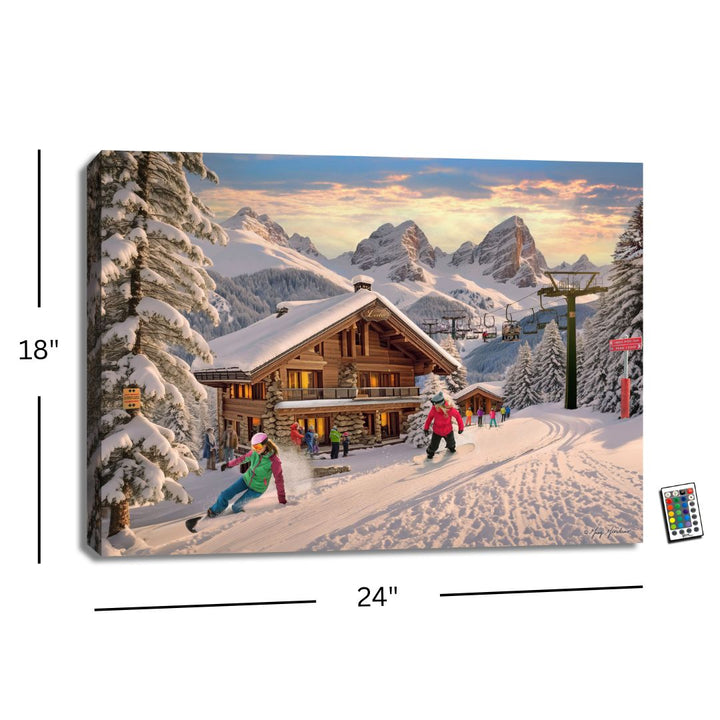 Ski Lodge 18x24 Fully Illuminated LED Wall Art