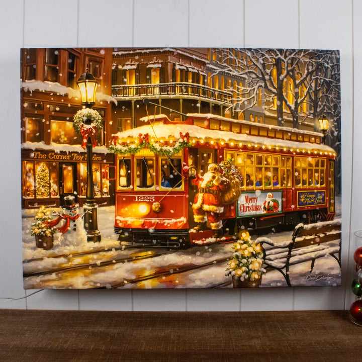 Christmas Trolley 18x24 Fully Illuminated LED Wall Art, handcrafted Christmas gift, Grande Place, Lancaster County PA