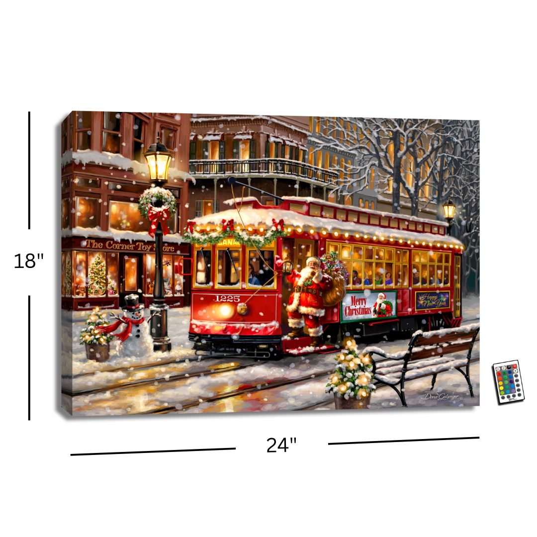 Christmas Trolley 18x24 Fully Illuminated LED Wall Art
