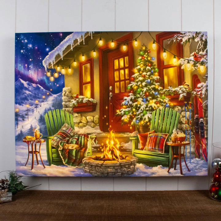 Ski Retreat 18x24 Fully Illuminated LED Wall Art, handcrafted Christmas gift, Grande Place, Lancaster County PA