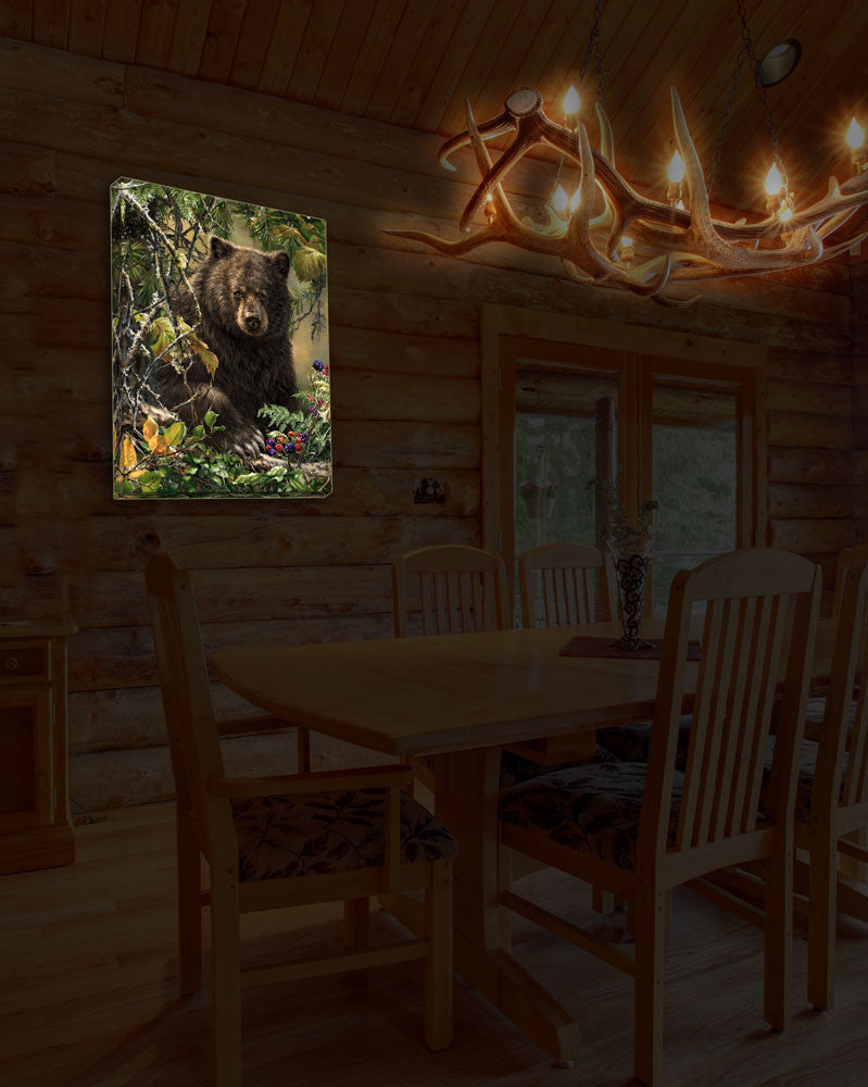 Black Bear Woods 18x24 Fully Illuminated LED Wall Art