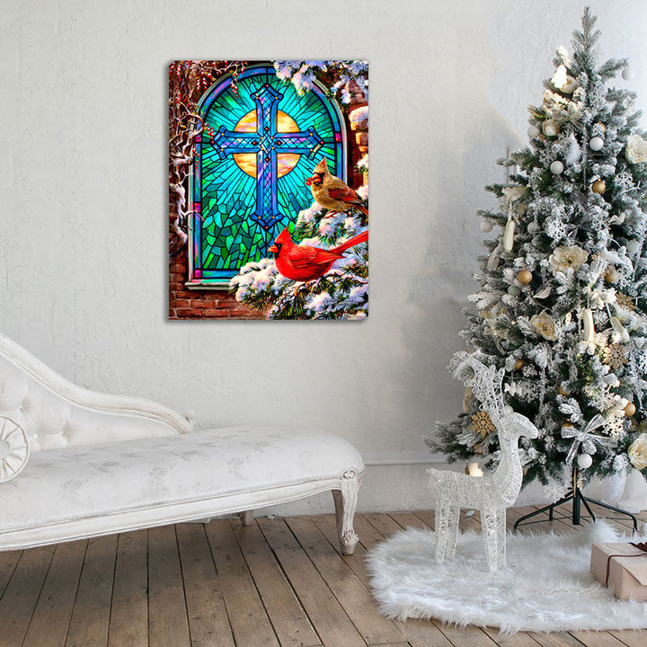 Cardinals Stained Glass 18x24 Fully Illuminated LED Wall Art