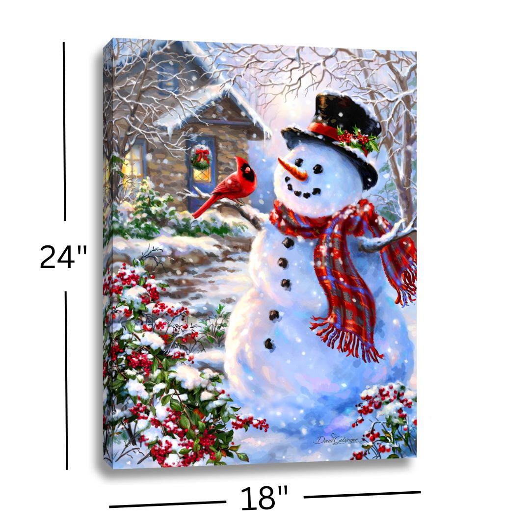 Snowman &amp; Feathered Friend 18x24 Fully Illuminated LED Wall Art