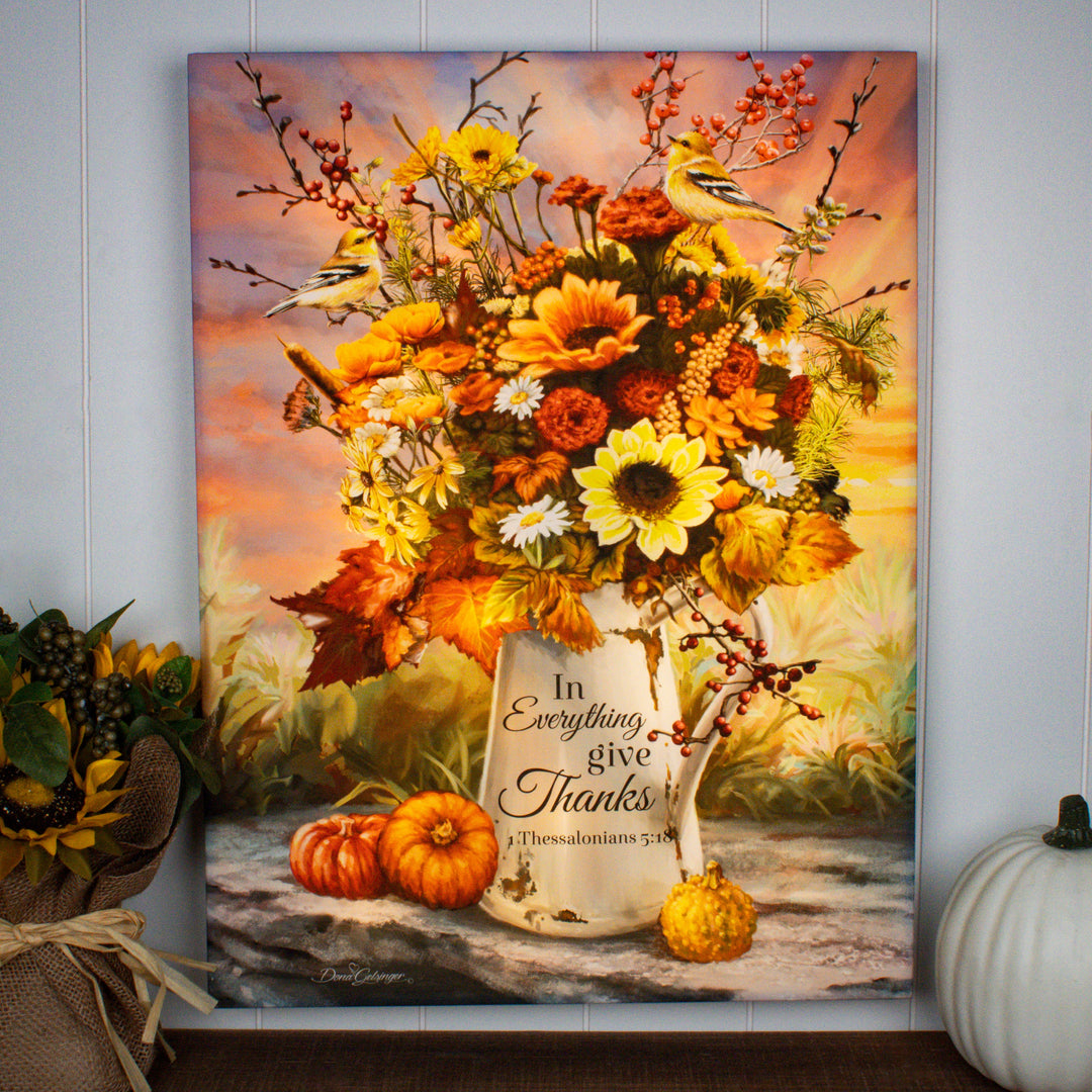 In Everything Give Thanks 24x18 Fully Illuminated LED Wall Art, handcrafted Christmas gift, Grande Place, Lancaster County PA