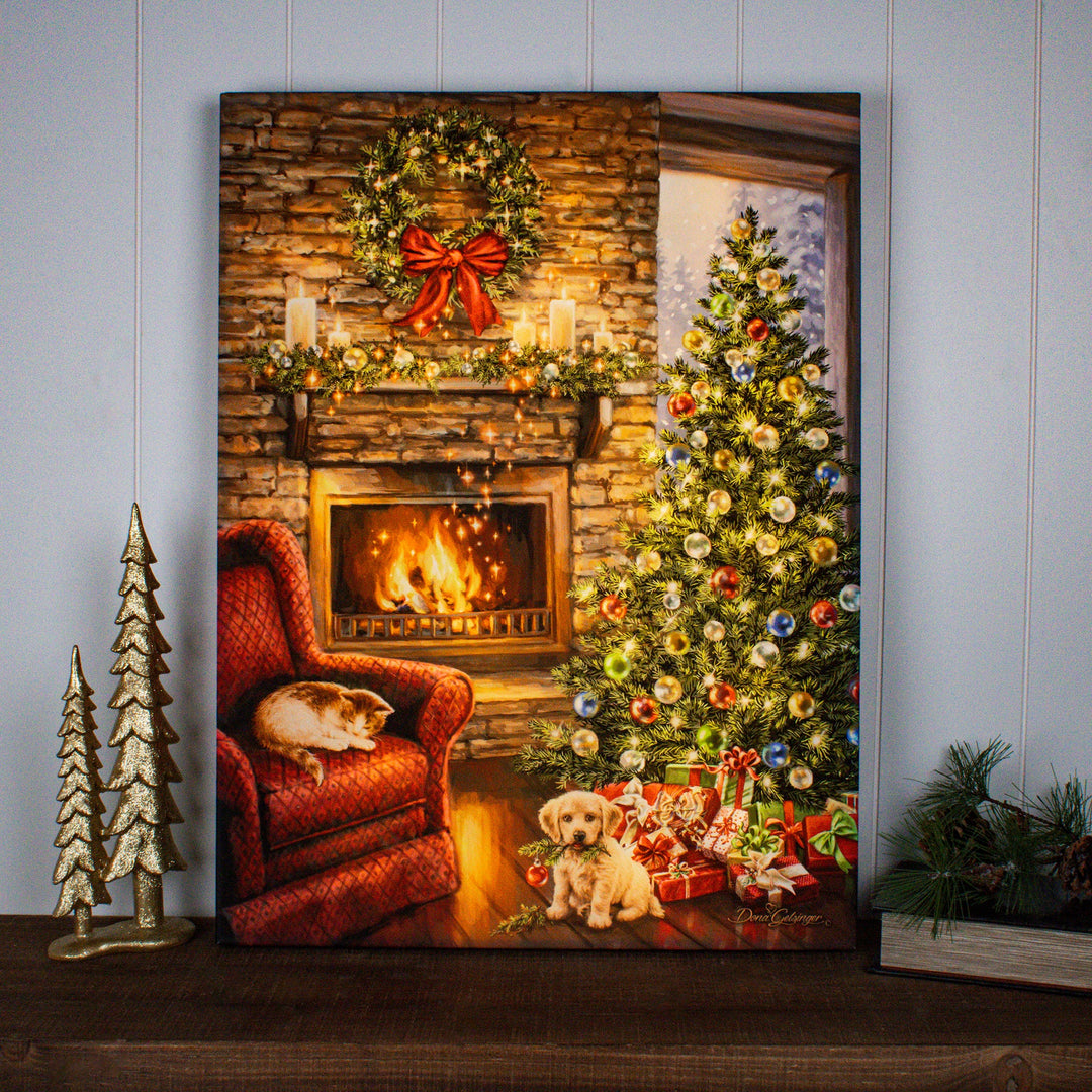 Fireside Christmas 18x24 Fully Illuminated LED Wall Art, handcrafted Christmas gift, Grande Place, Lancaster County PA
