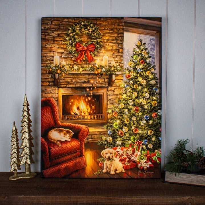 Fireside Christmas 18x24 Fully Illuminated LED Wall Art, handcrafted Christmas gift, Grande Place, Lancaster County PA