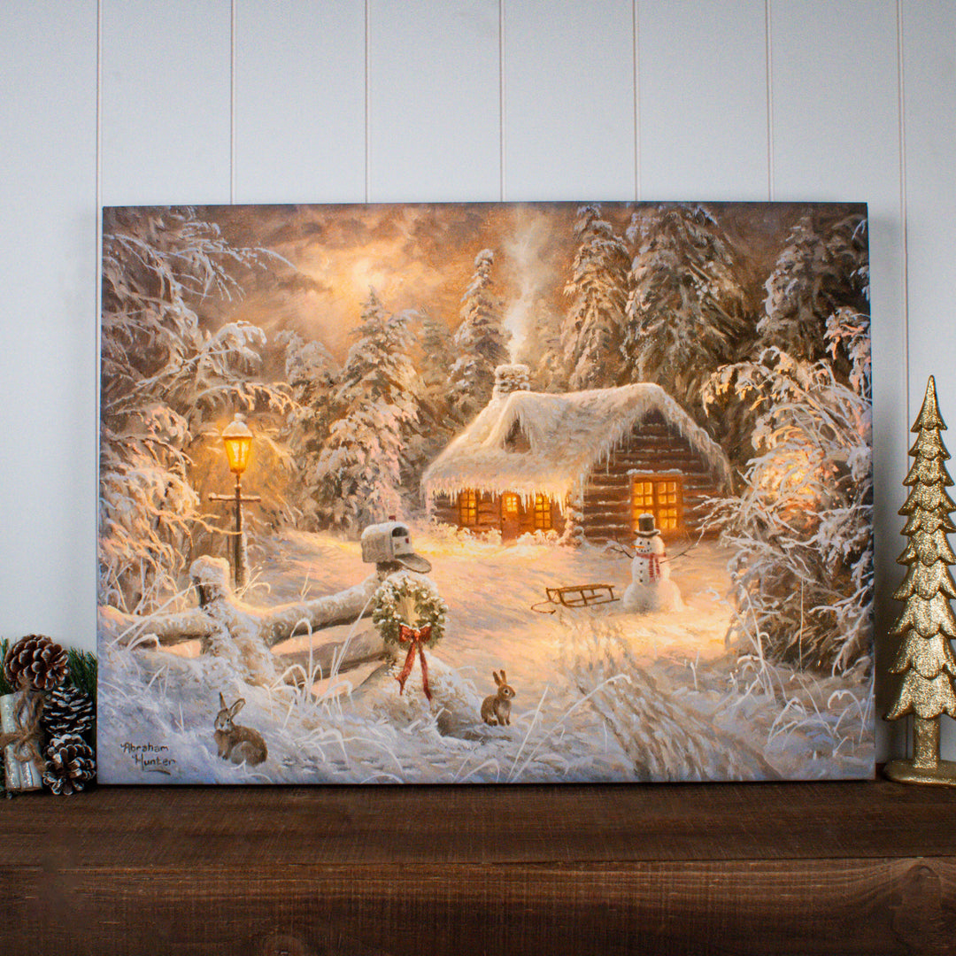 Holiday Home 18x24 Fully Illuminated LED Wall Art, handcrafted Christmas gift, Grande Place, Lancaster County PA