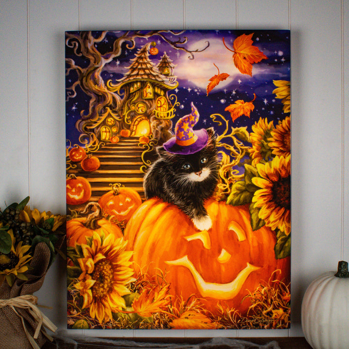 Halloween Kitten 18x24 Fully Illuminated LED Wall Art, handcrafted Christmas gift, Grande Place, Lancaster County PA