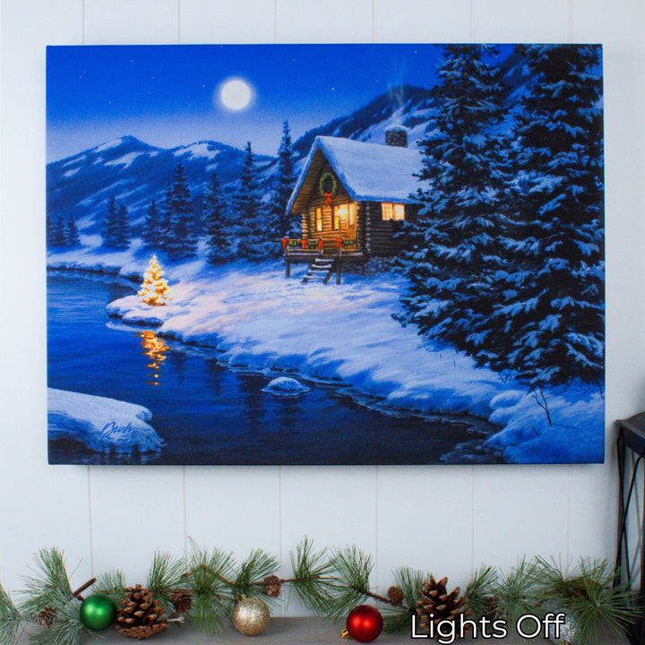 Christmas Cabin 18x24 Fully Illuminated LED Wall Art
