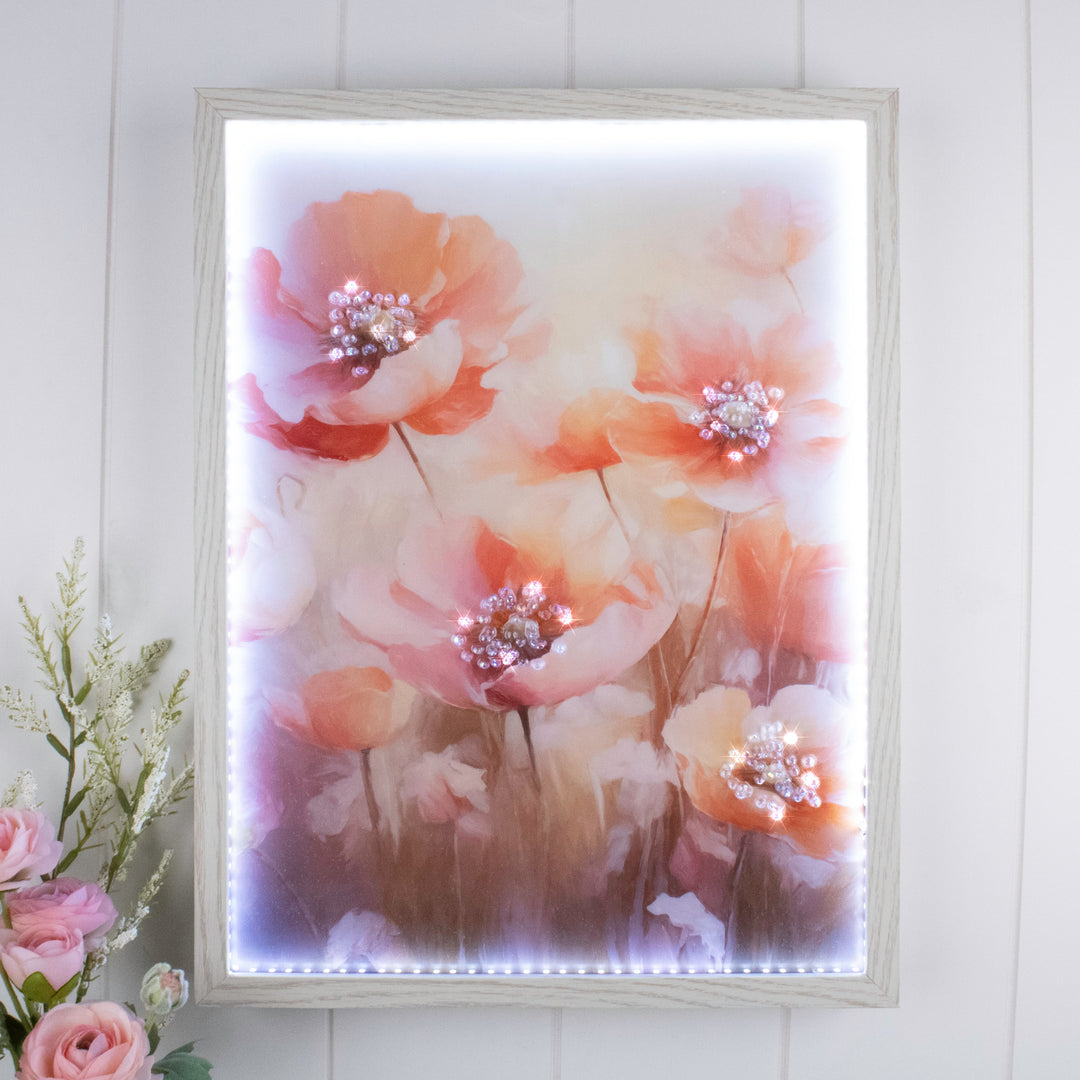 Poppy Dreams 12x16 Jeweled Halo Glow LED Art, handcrafted Christmas gift, Grande Place, Lancaster County PA