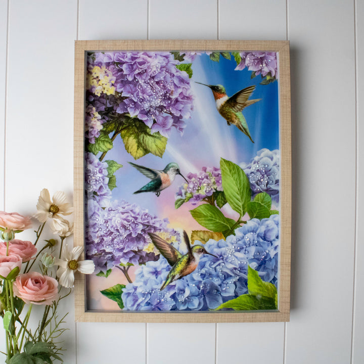 Hummingbirds 12x16 Jeweled Halo Glow LED Art