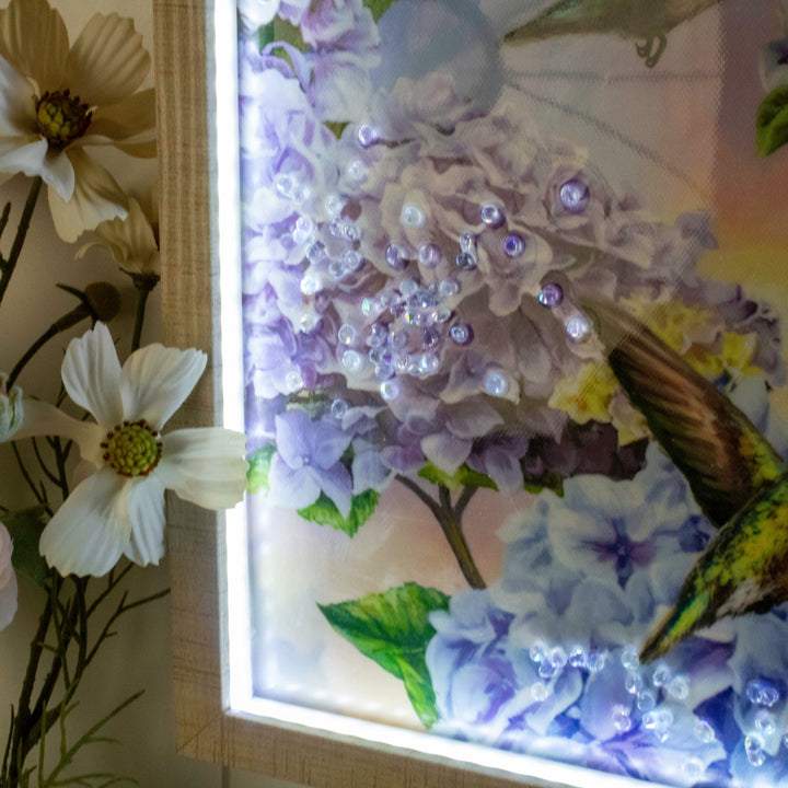 Hummingbirds 12x16 Jeweled Halo Glow LED Art