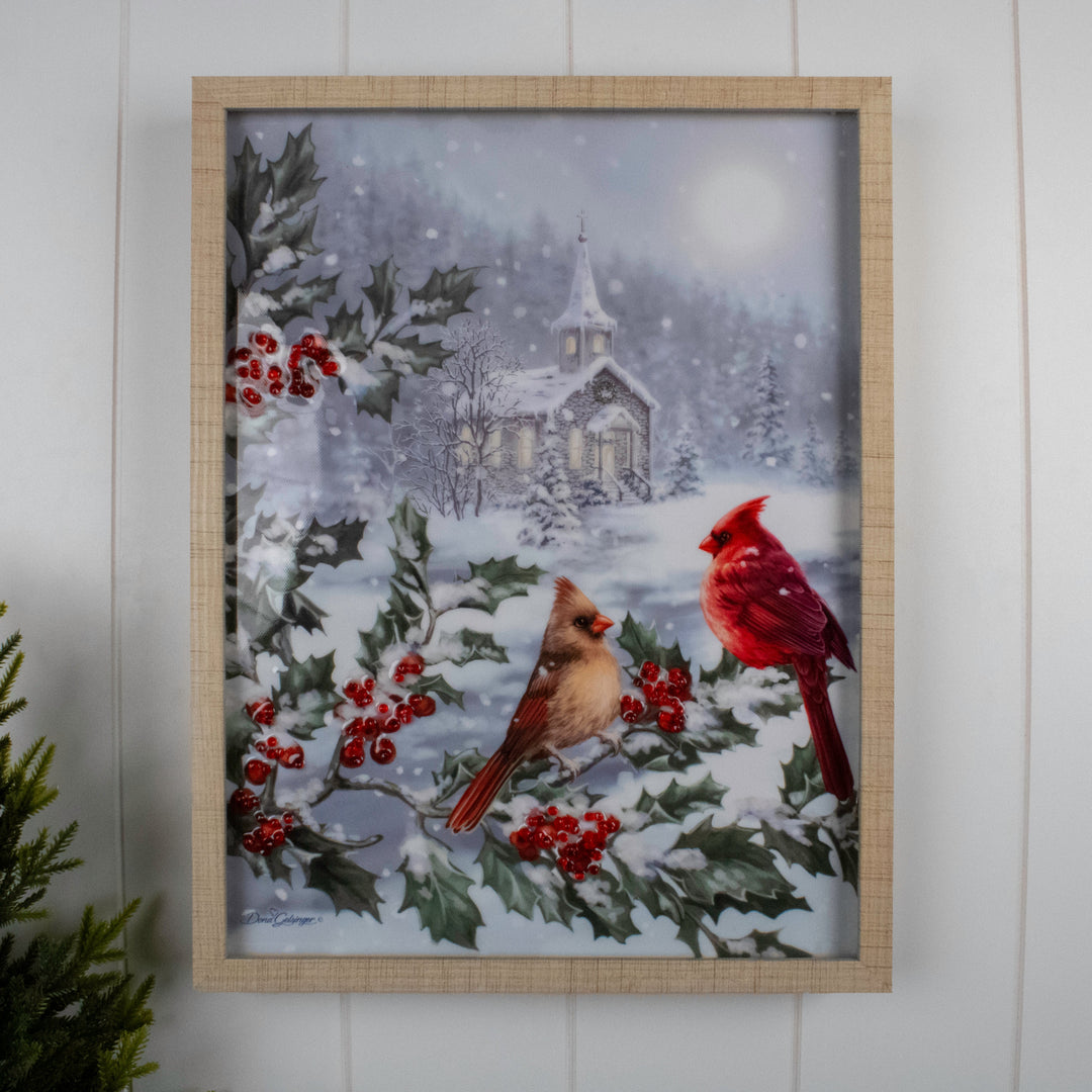 Winter Cardinals 12x16 Jeweled Halo Glow LED Art