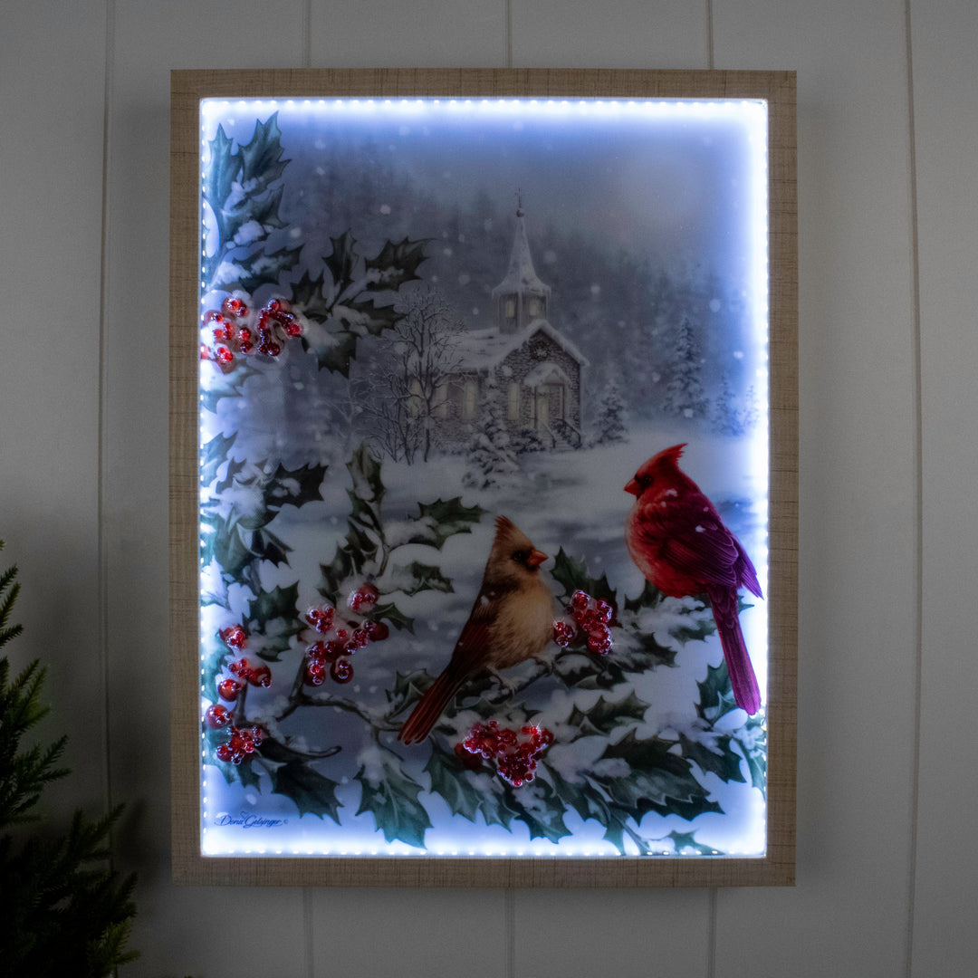 Winter Cardinals 12x16 Jeweled Halo Glow LED Art