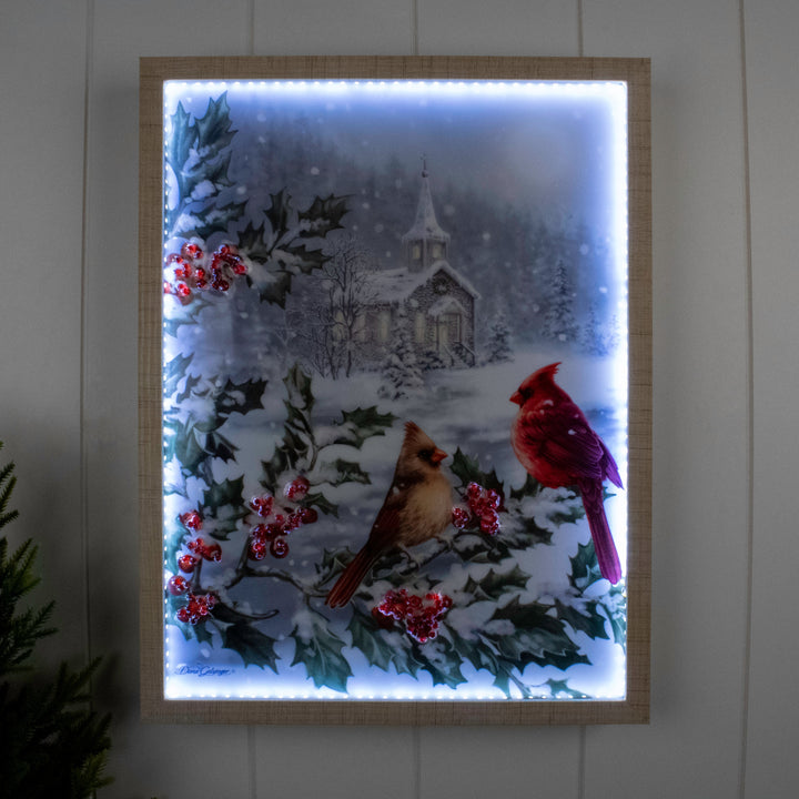 Winter Cardinals 12x16 Jeweled Halo Glow LED Art