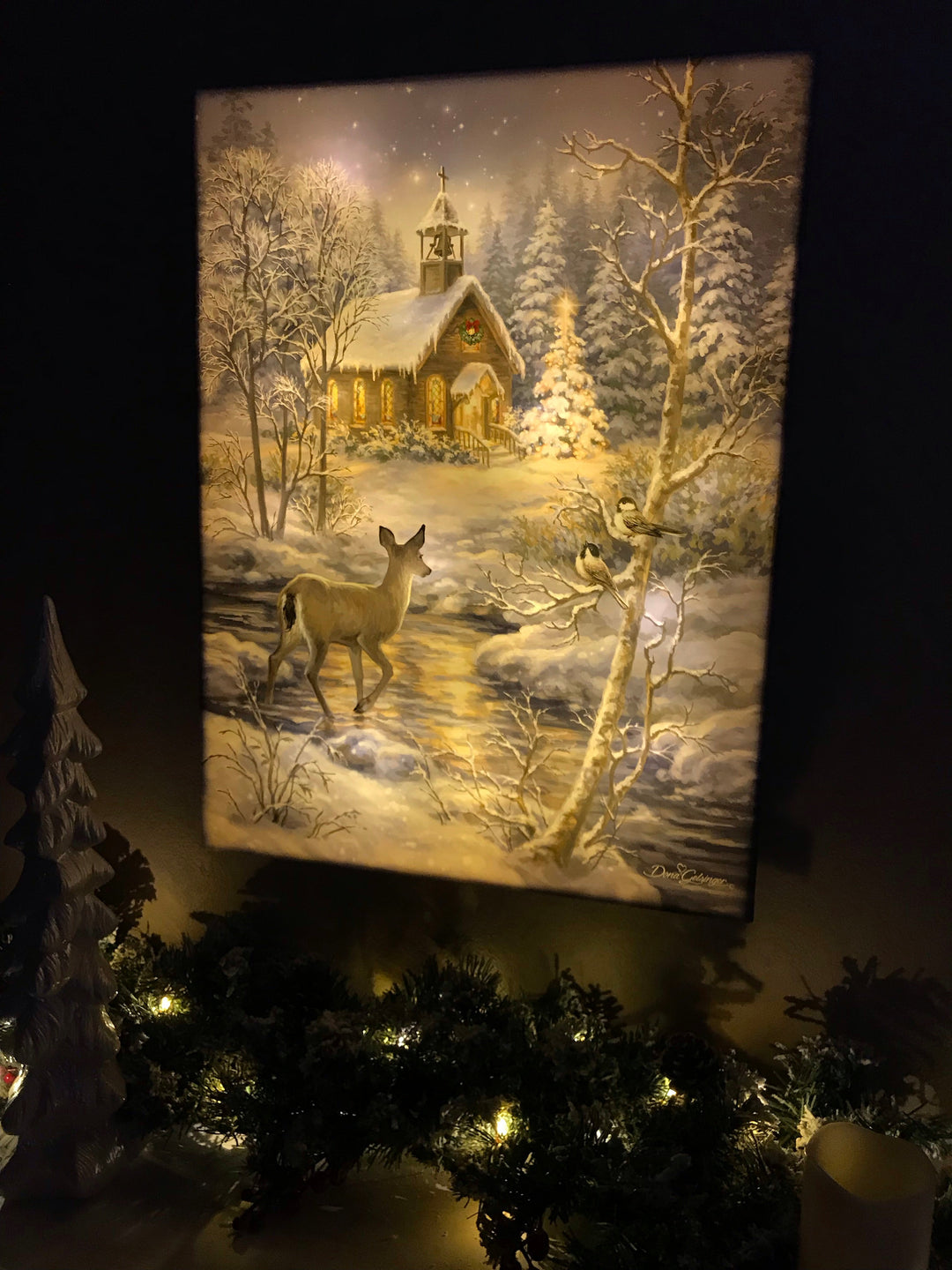 Chapel In the Snow 18x24 Fully Illuminated LED Wall Art